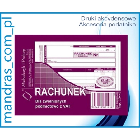 Rachunek dla ZWOLNIONYCH z VAT 234-5 A6 [dr24]