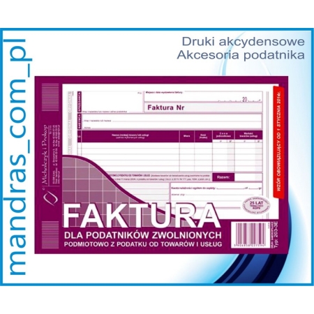 Faktura dla zwolnionych z VAT 203-3E A5 [dr3]