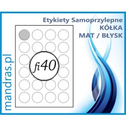 Etykiety samoprzylepne arkusz A4 KÓŁKA fi40 MAT / BŁYSK [25ark.]