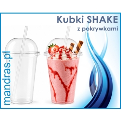Kubki SHAKE 500ml + pokrywki wypukłe z nacięciem [50szt]