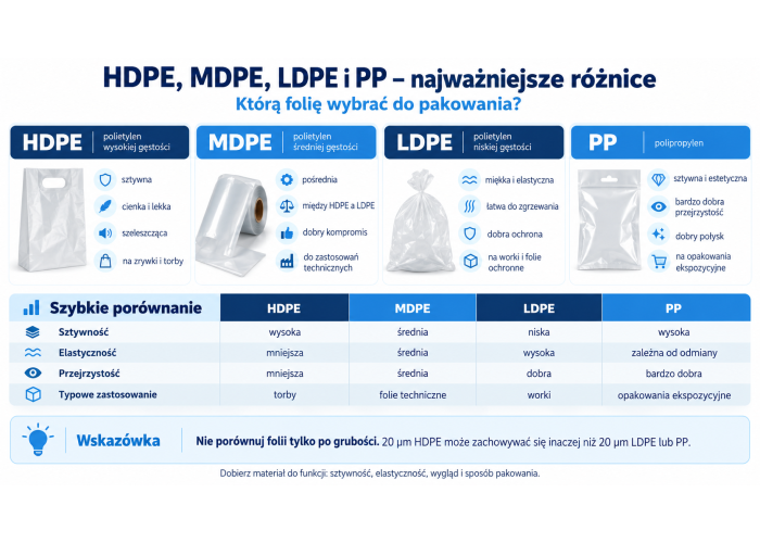 HDPE, MDPE, LDPE i PP – czym różnią się folie i którą wybrać?